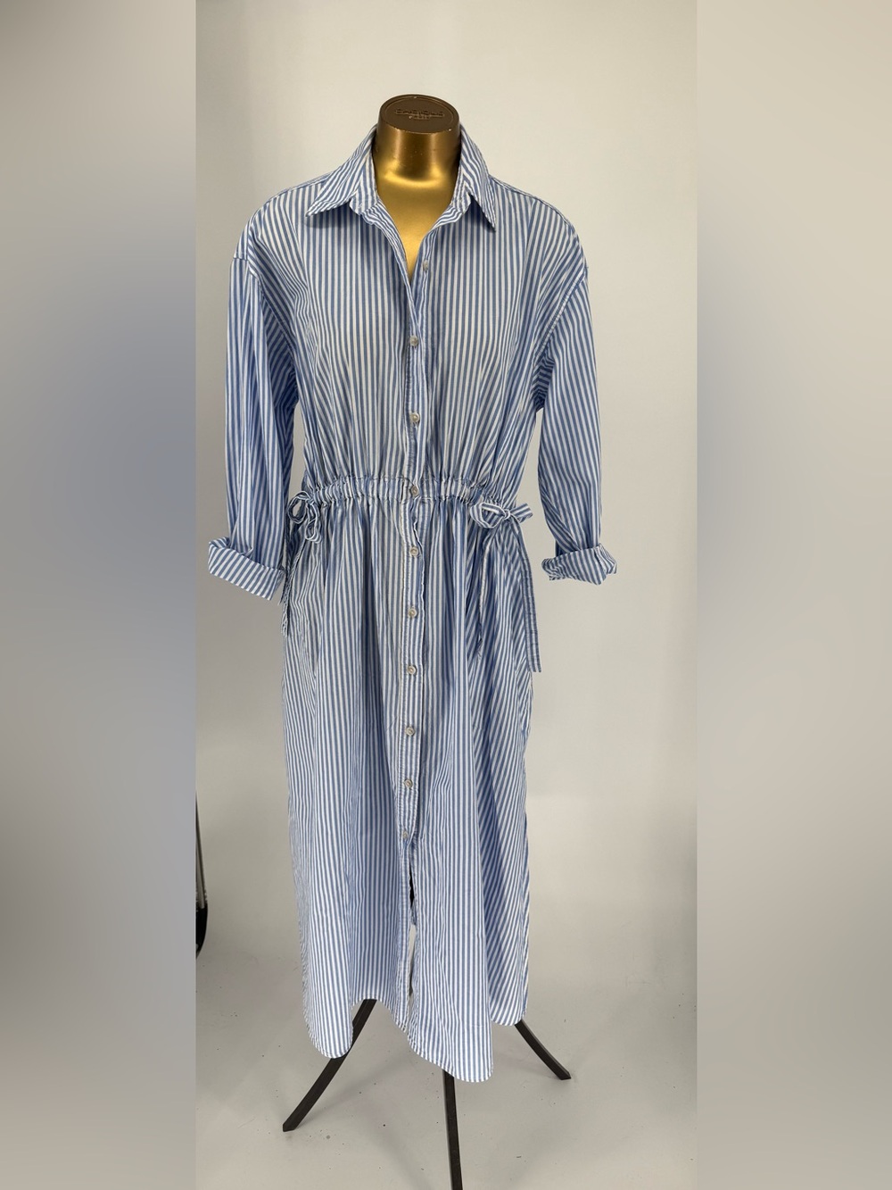 Universal Thread Blue & White Striped Cotton Maxi Shirt Dress Size Medium